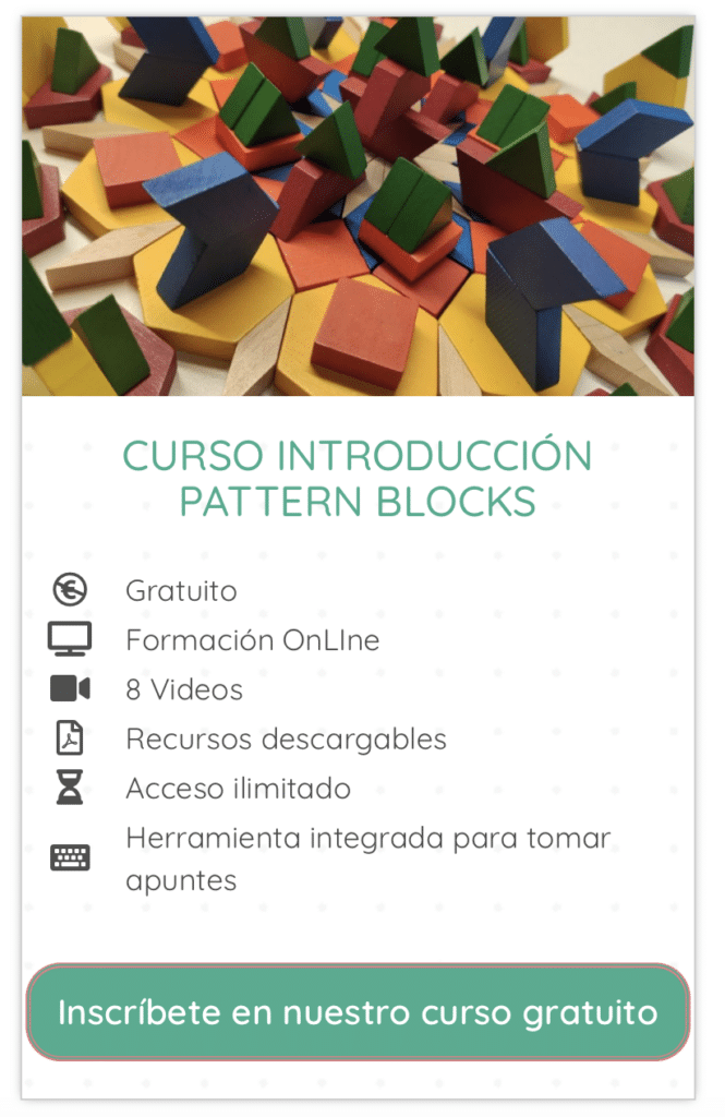Imagen del curso gratuito de Pattern Blocks de Aprendemos junto al mar, una formación introductoria para explorar geometría, simetrías, equivalencias y fracciones de forma manipulativa.